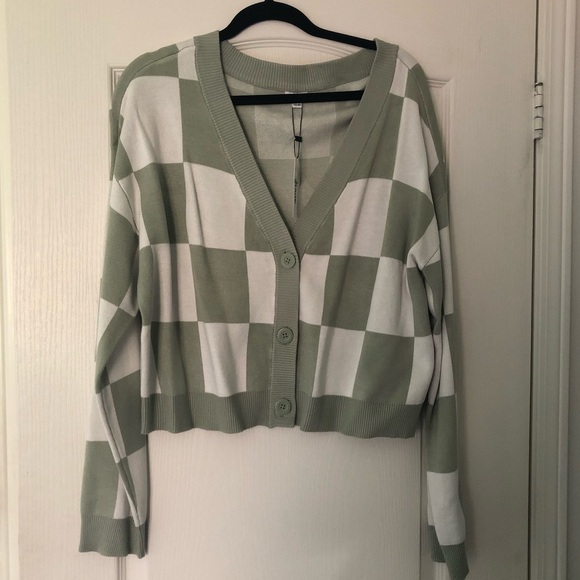 Garage Sweaters - Sage Green Checkered Cardigan
